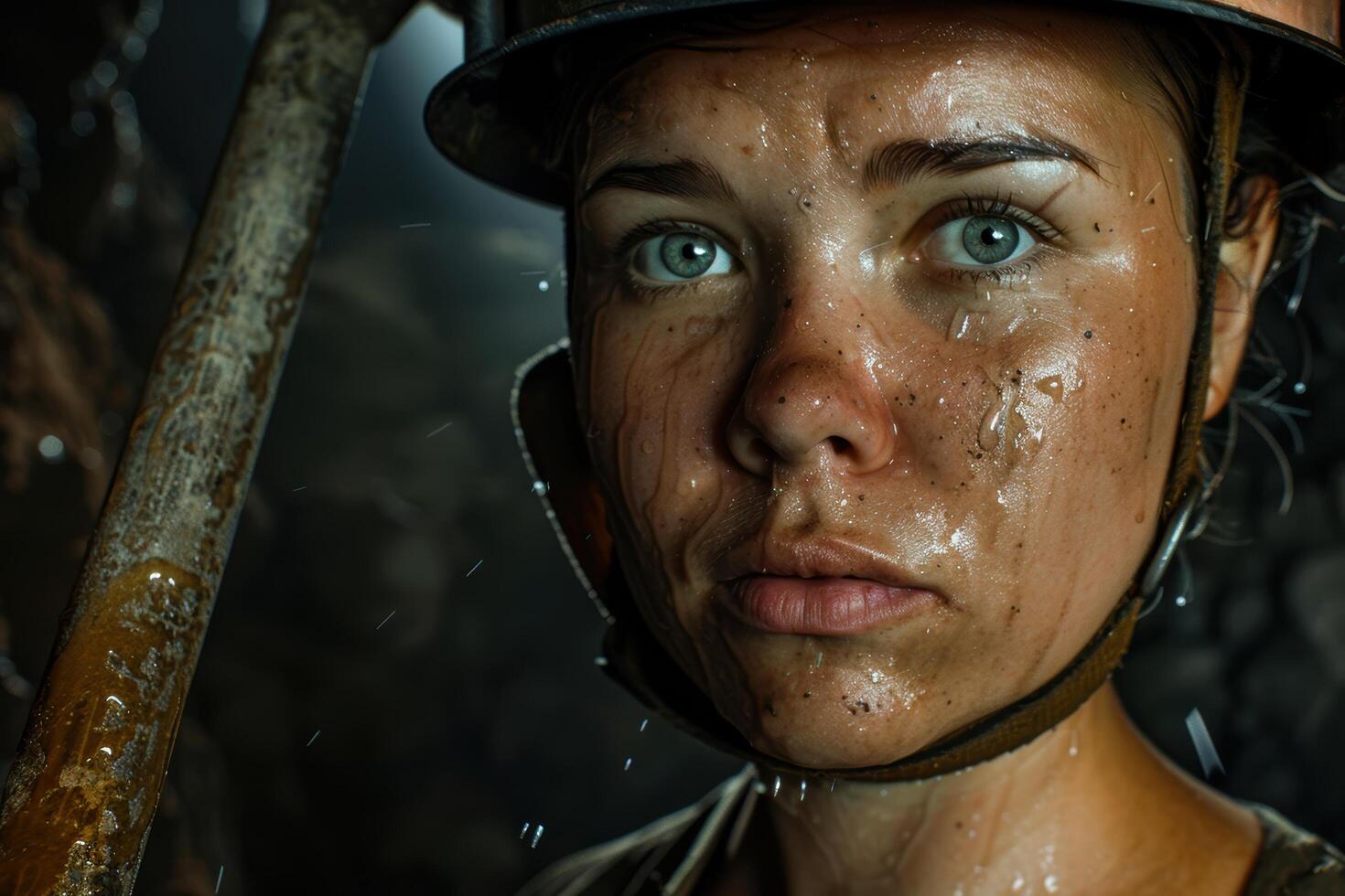 close up portrait of a woman with wet face photo
