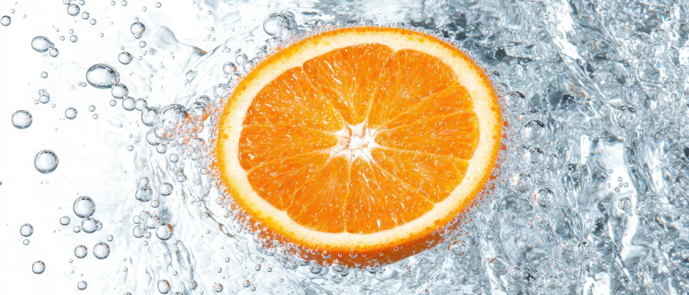 Refreshing orange slice in sparkling water photo