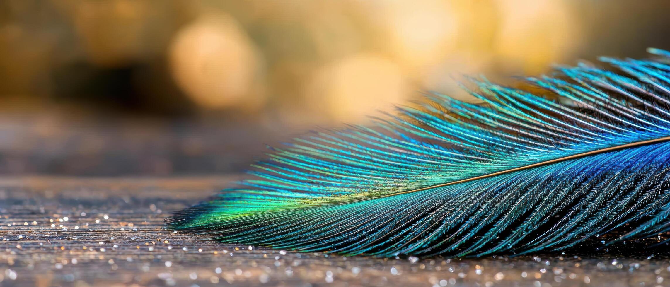 Vibrant peacock feather closeup photo