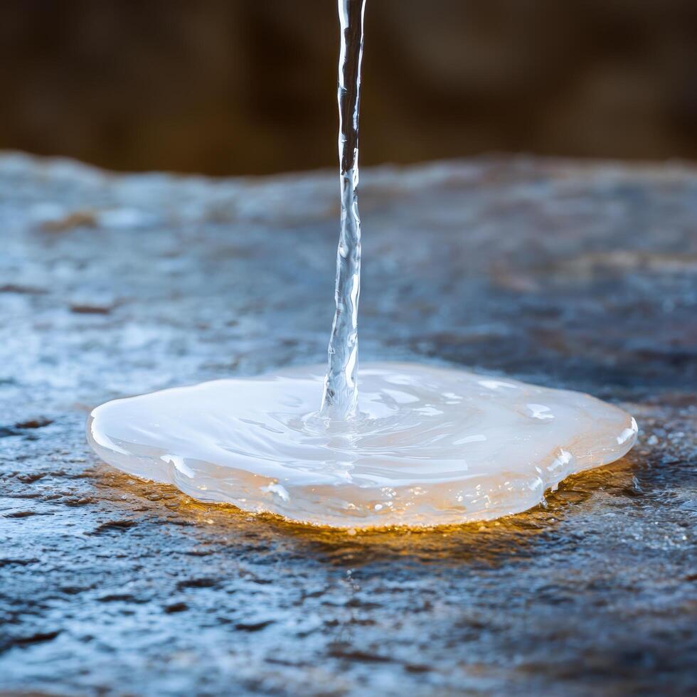 Flowing water droplet on icy surface photo