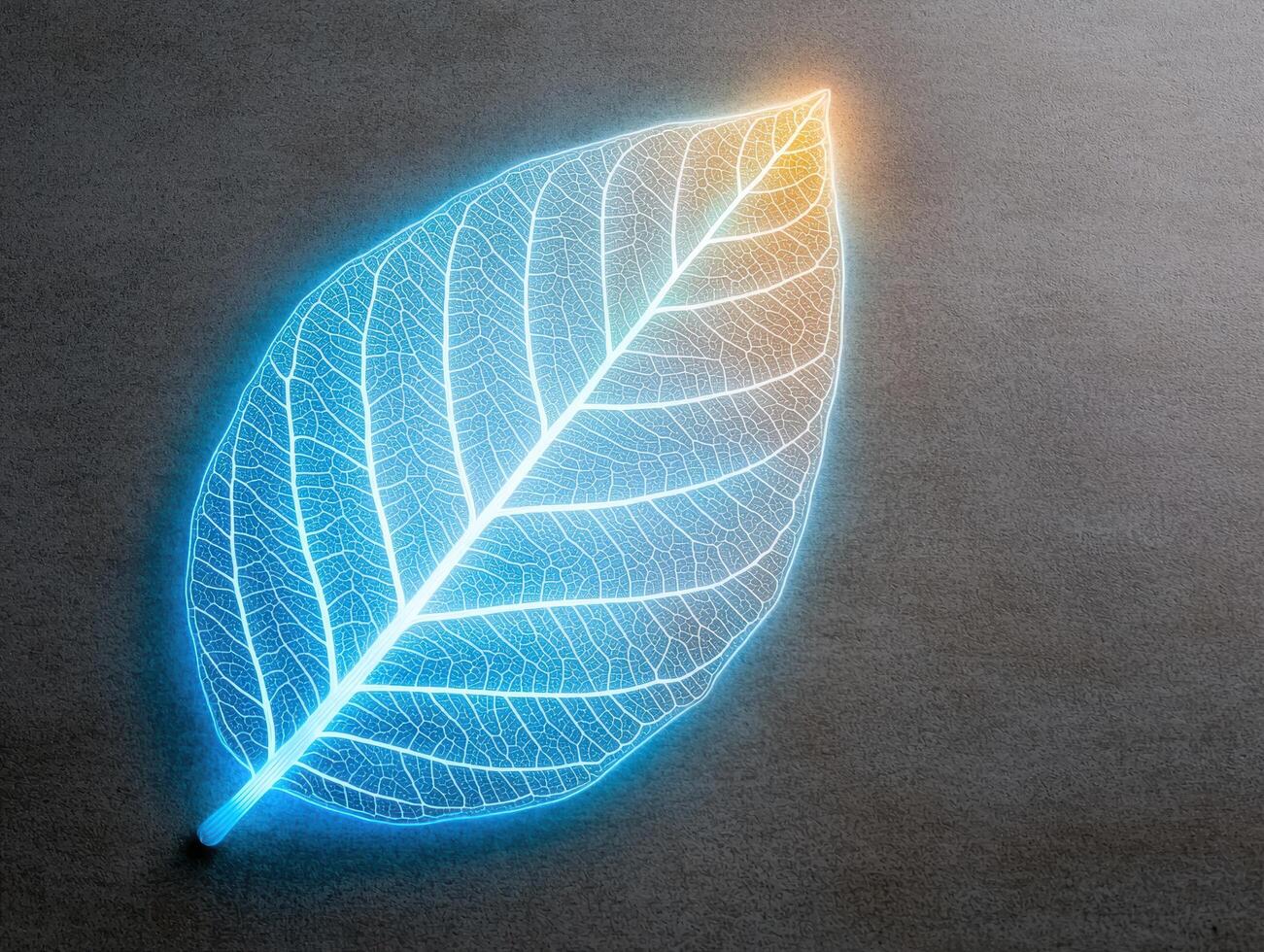 Glowing leaf skeleton with intricate vein patterns photo