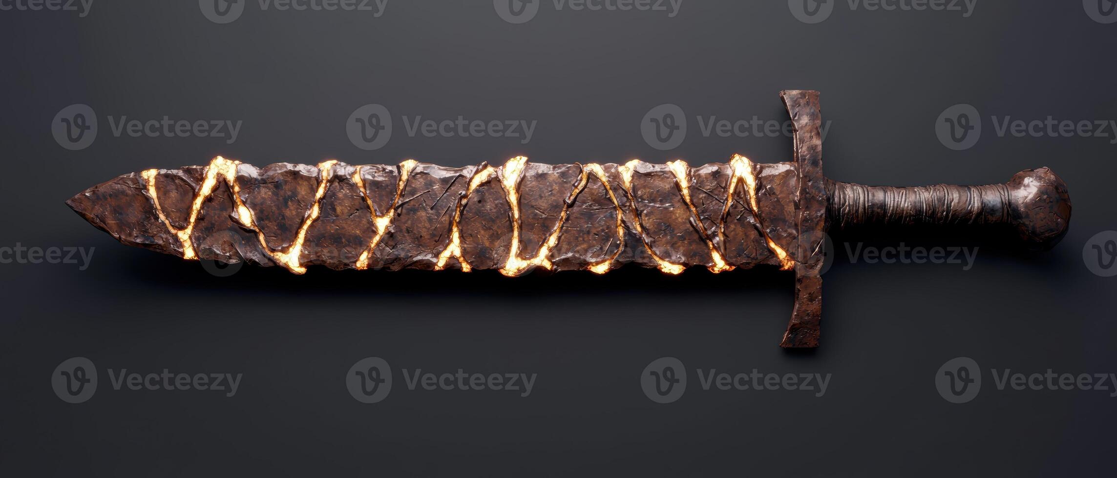 Glowing ancient sword on dark background photo