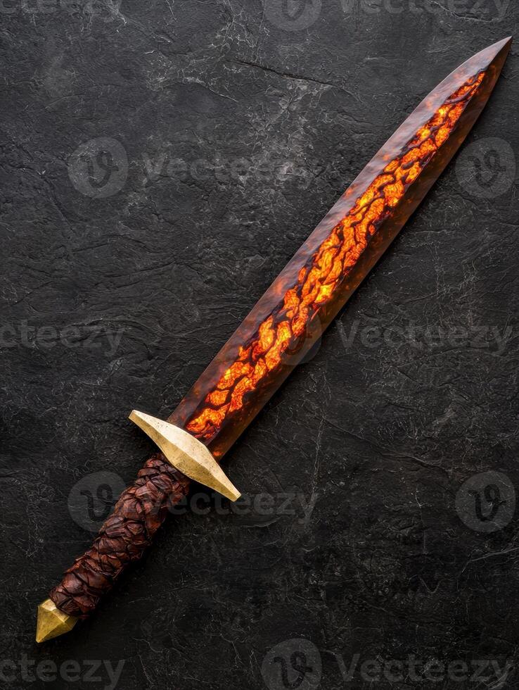 Fiery fantasy sword on dark background photo