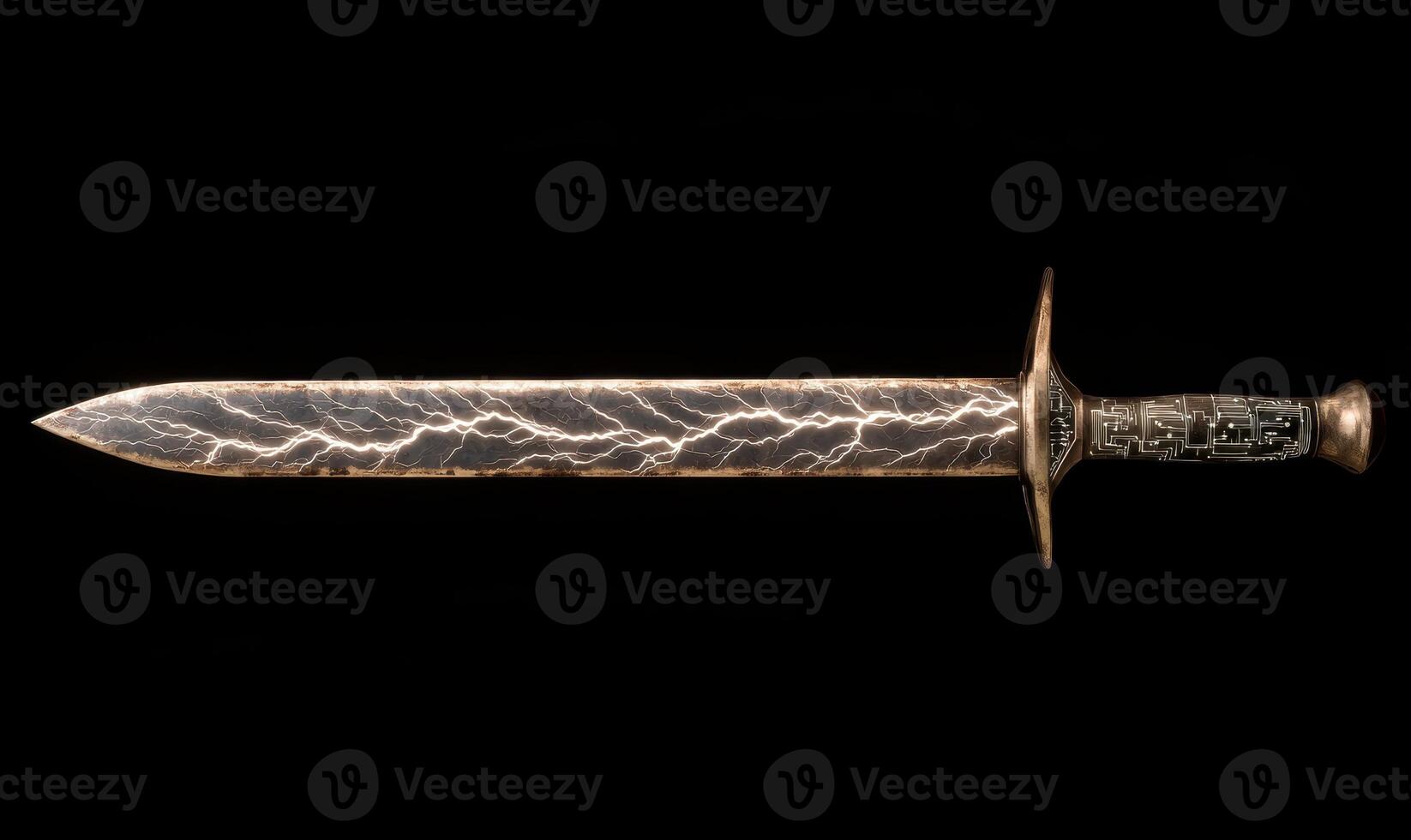 Ornate fantasy sword with lightning bolt pattern photo