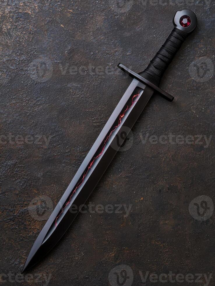 Mysterious black sword on dark background photo