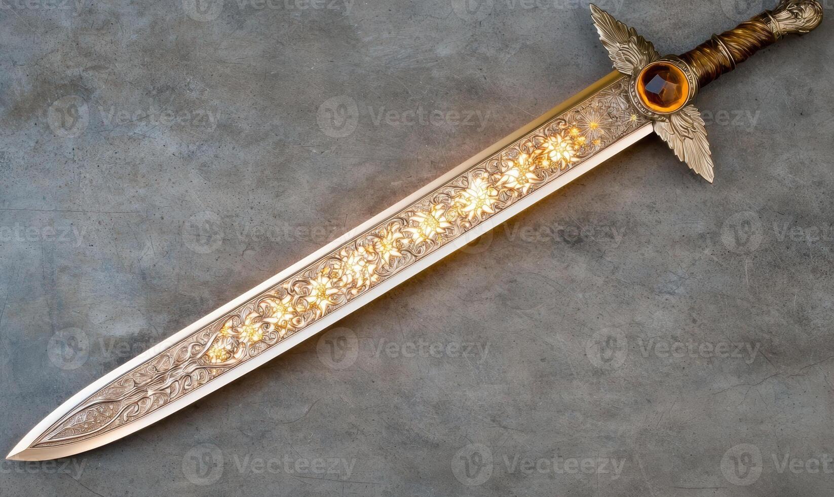 Ornate golden sword with intricate floral design photo