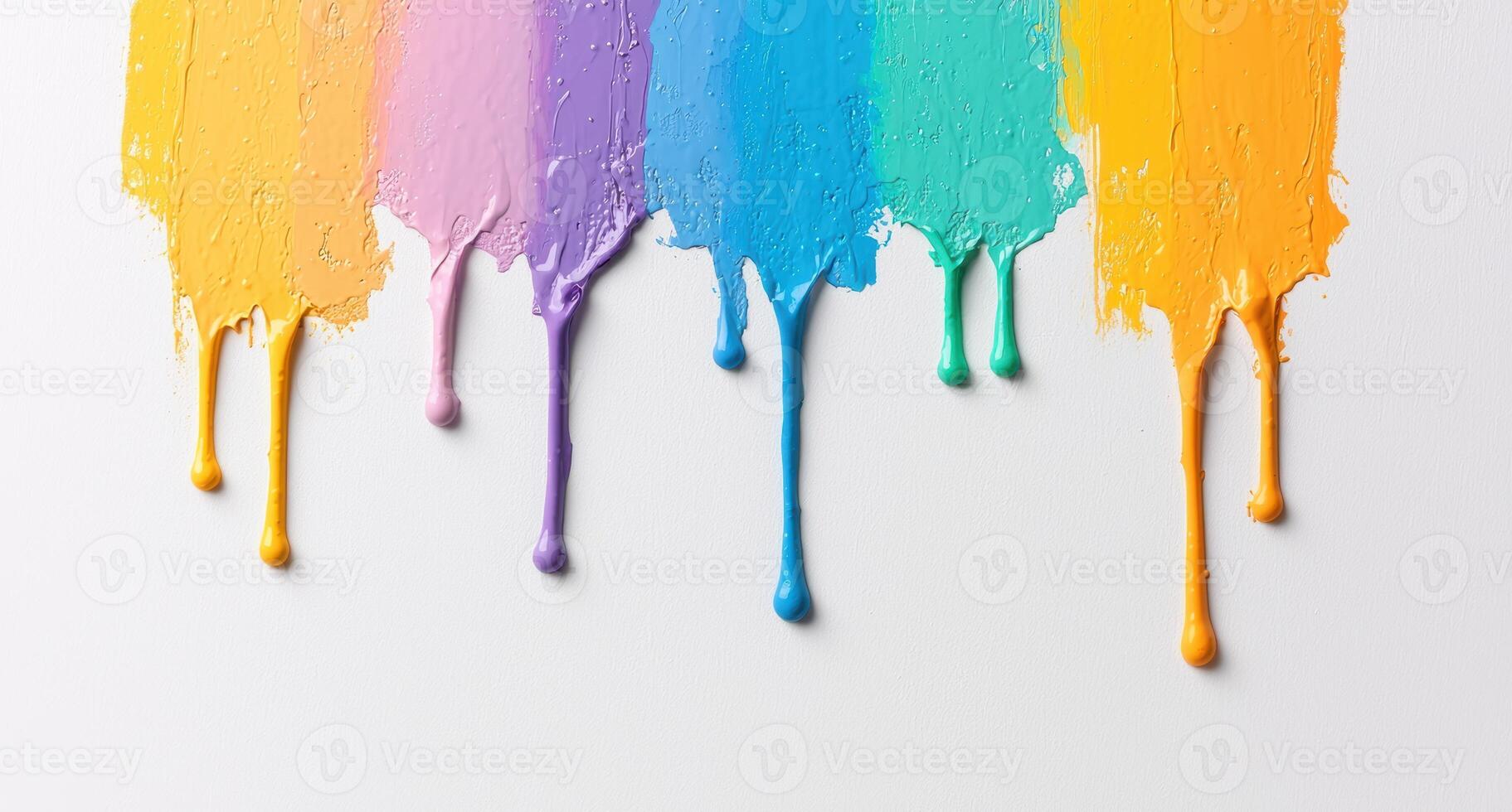 Vibrant paint dripping on white background photo