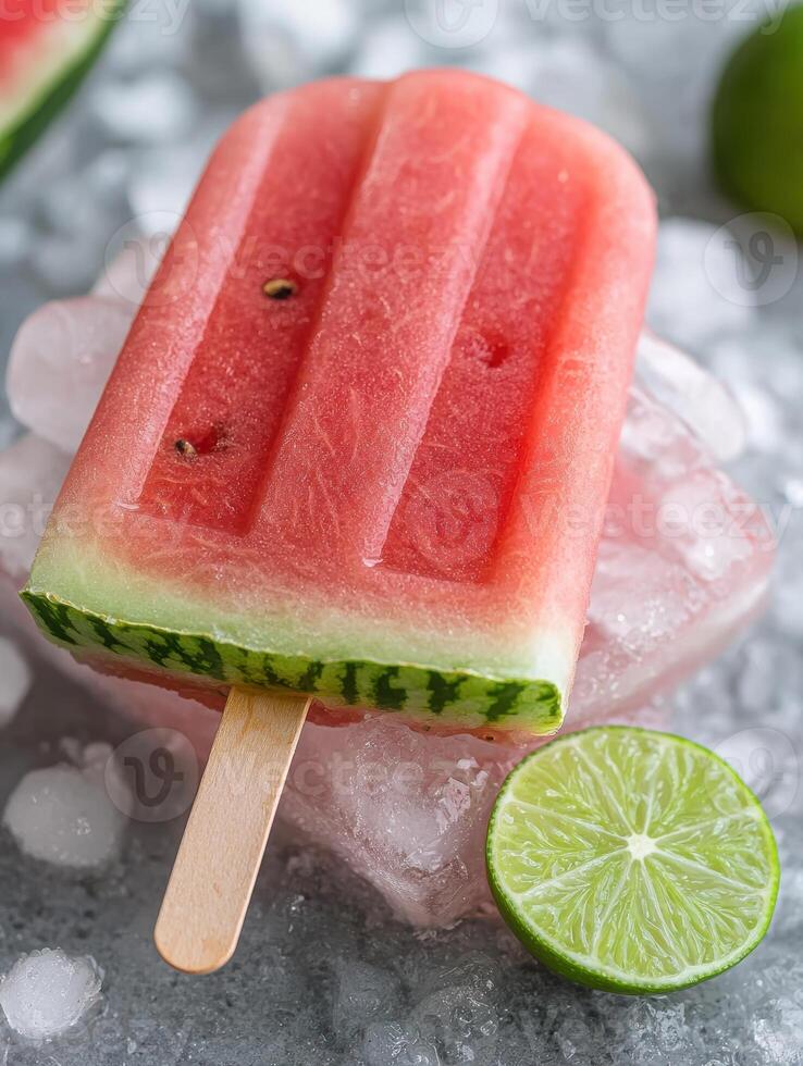 refreshing watermelon popsicle with lime photo