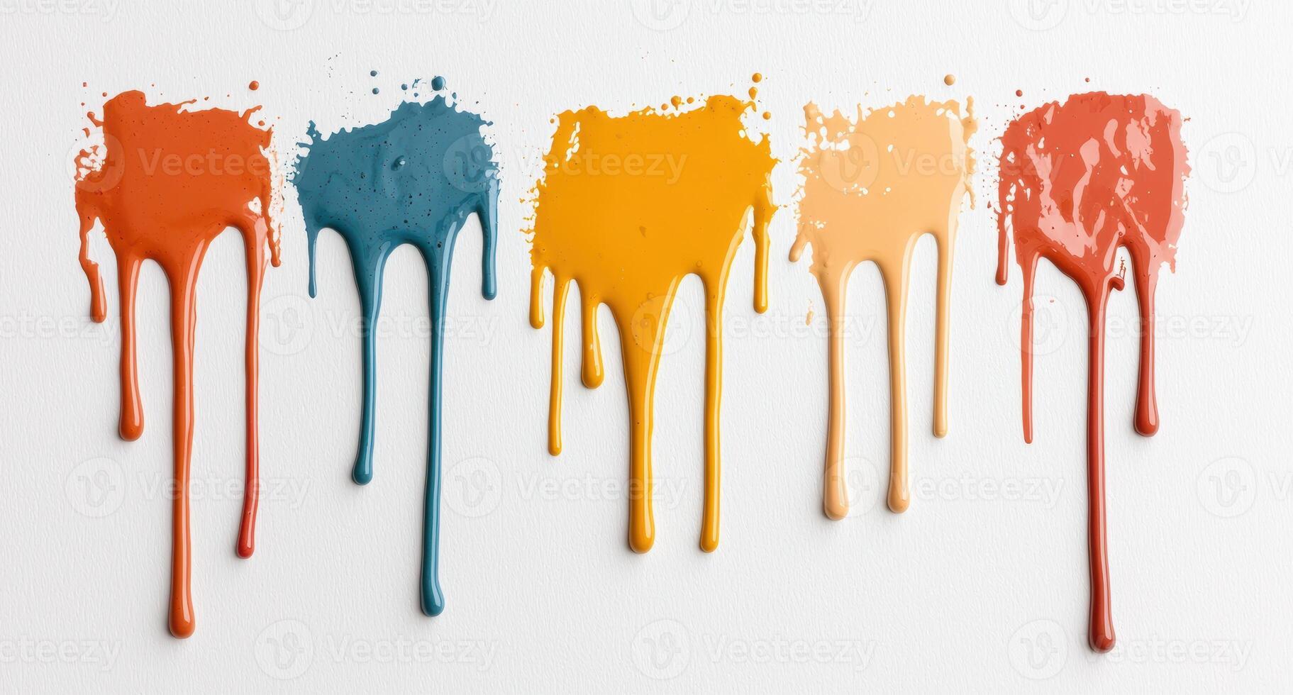 Colorful paint drips on white background photo