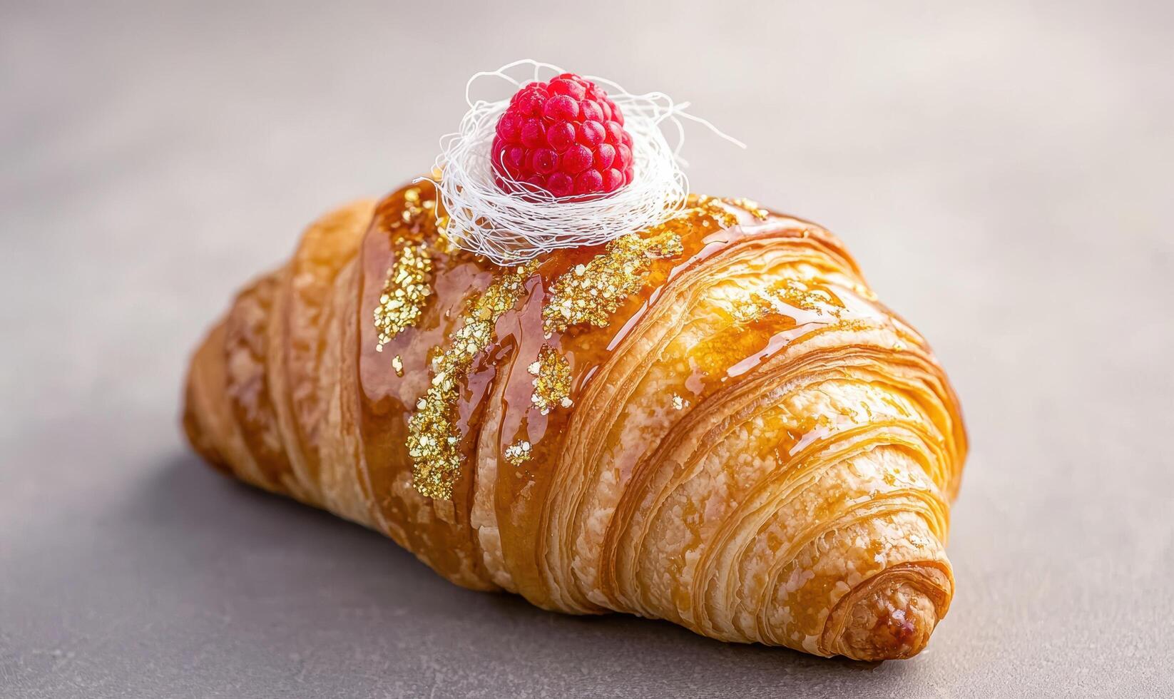 Decadent croissant with raspberry and gold glitter photo