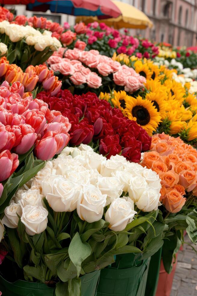 Vibrant flower market display photo