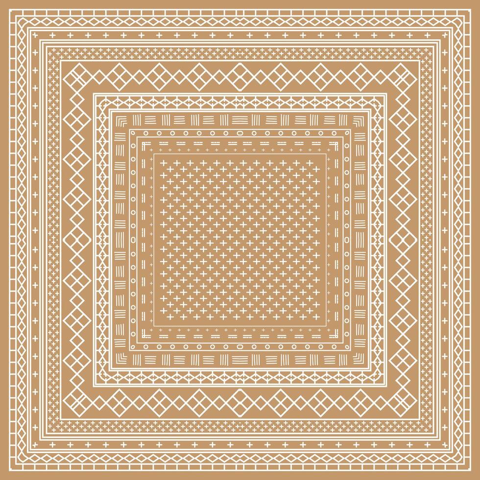 Square pattern scarf print featuring intricate designs inspired by traditional Celtic art, showcasing interwoven lines and shapes. vector