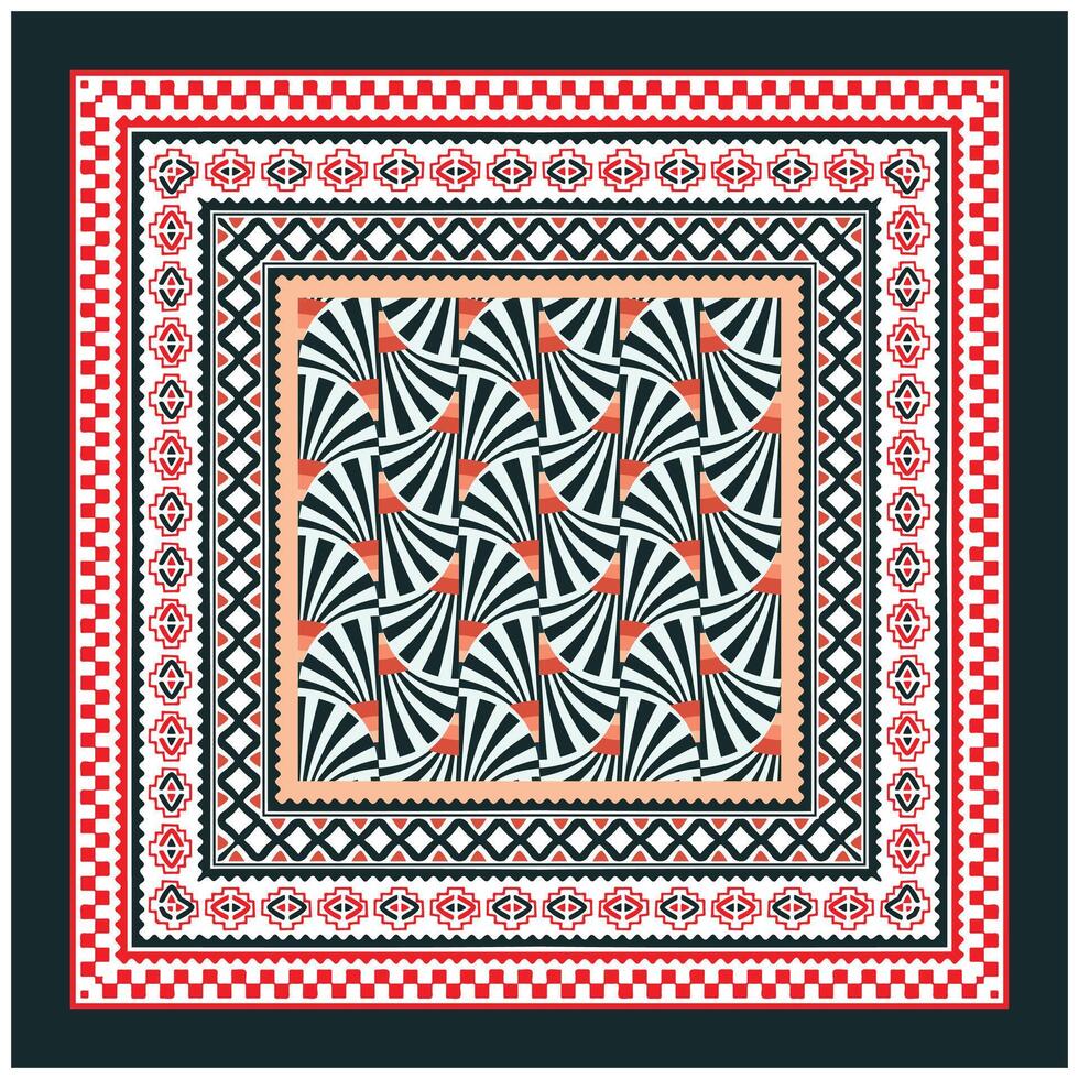 A geometric design showcasing a square pattern in vibrant red and deep black hues, emphasizing contrast and symmetry. vector