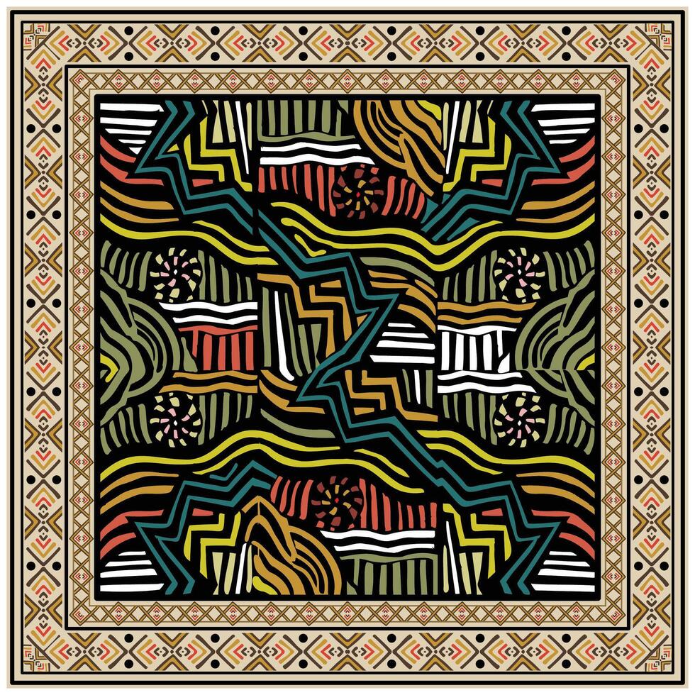 Vibrant, colorful pattern set against a striking black background, creating a bold and eye-catching visual contrast. vector