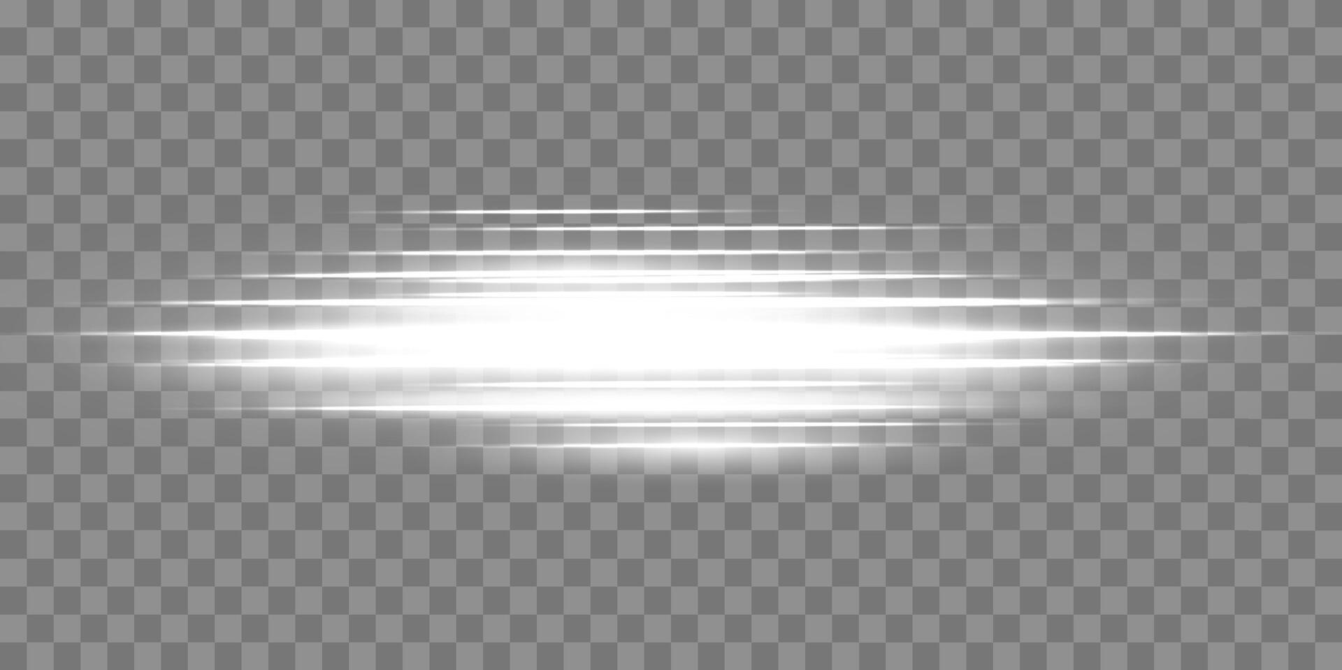 White horizontal lensflare. Light flash with rays or spotlight and bokeh. Silver glow flare light effect. vector