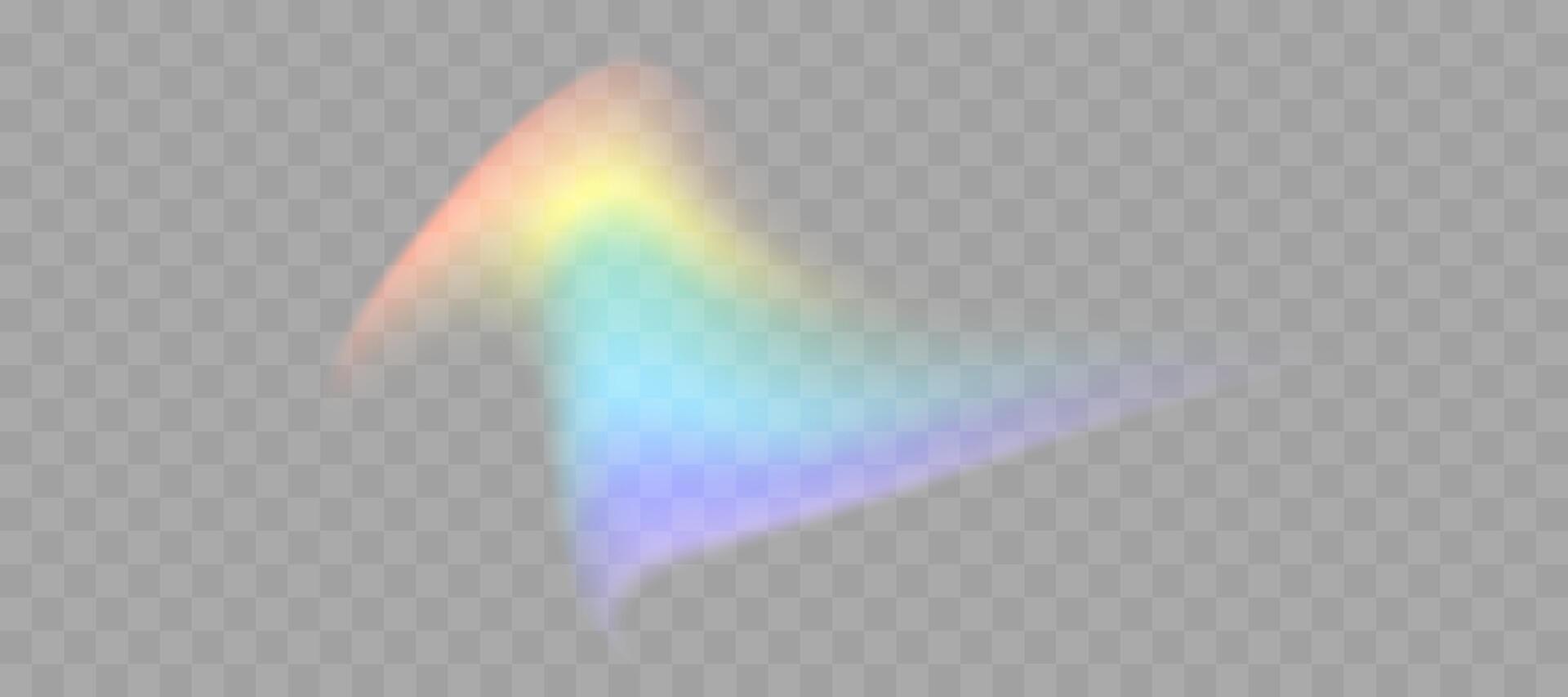 Blurred rainbow refraction overlay effect. Light lens prism effect. Holographic reflection, crystal flare leak shadow overlay. vector