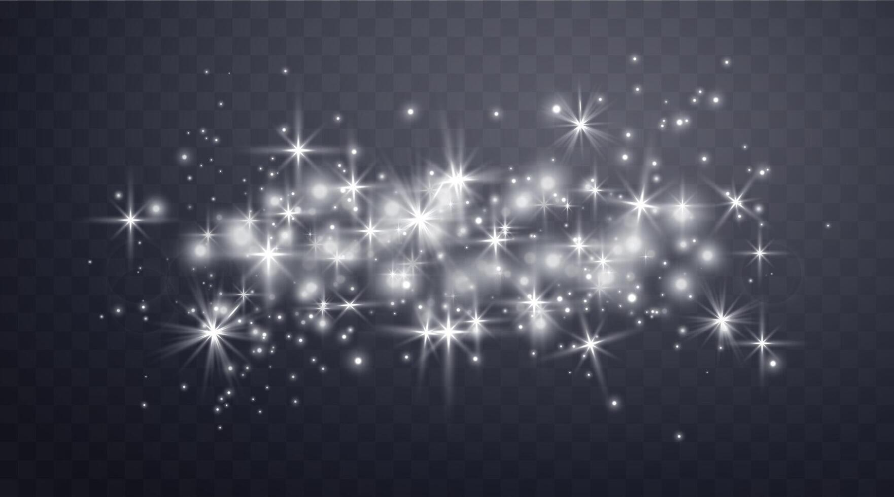 Silver magic sparks and dust stars. Glittering dots, particles, sparkles. Glow flare light effect. Silver luminous points. vector