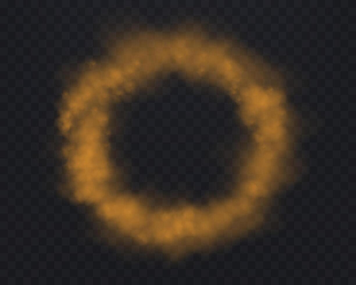 Realistic orange smoke circle or haze. Magic fog, vapor. illustration. vector