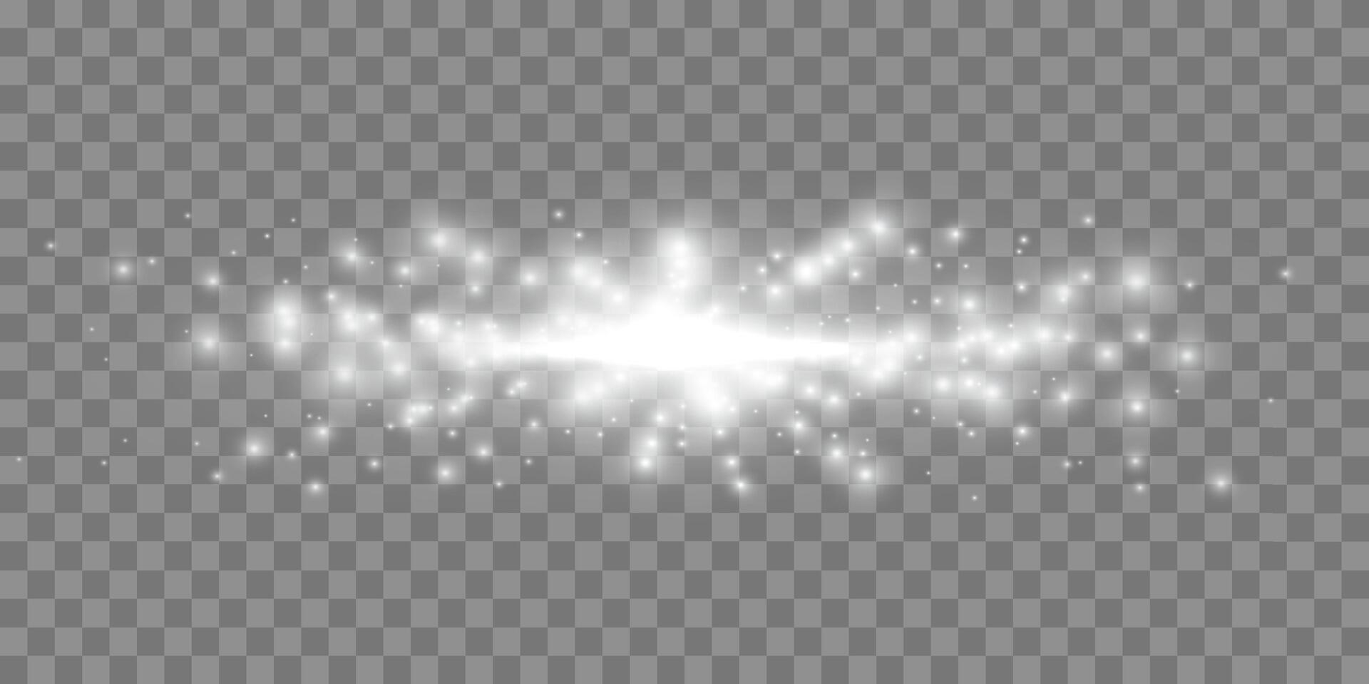 White horizontal lensflare. Light flash with rays or spotlight and bokeh. Silver glow flare light effect. vector