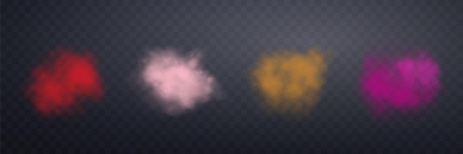 Different colors realistic smokes or haze. Magic fog, vapor vector