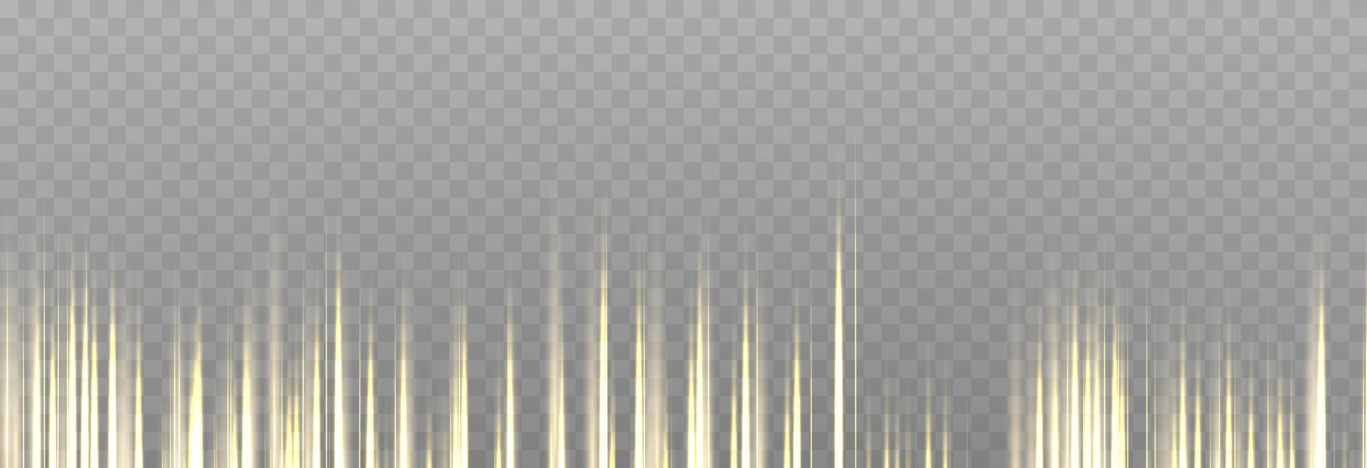 Vertical gold horizontal lines. Speed rays, velocity light neon flow, motion effect, colorful light trails, stripes, laser beams vector