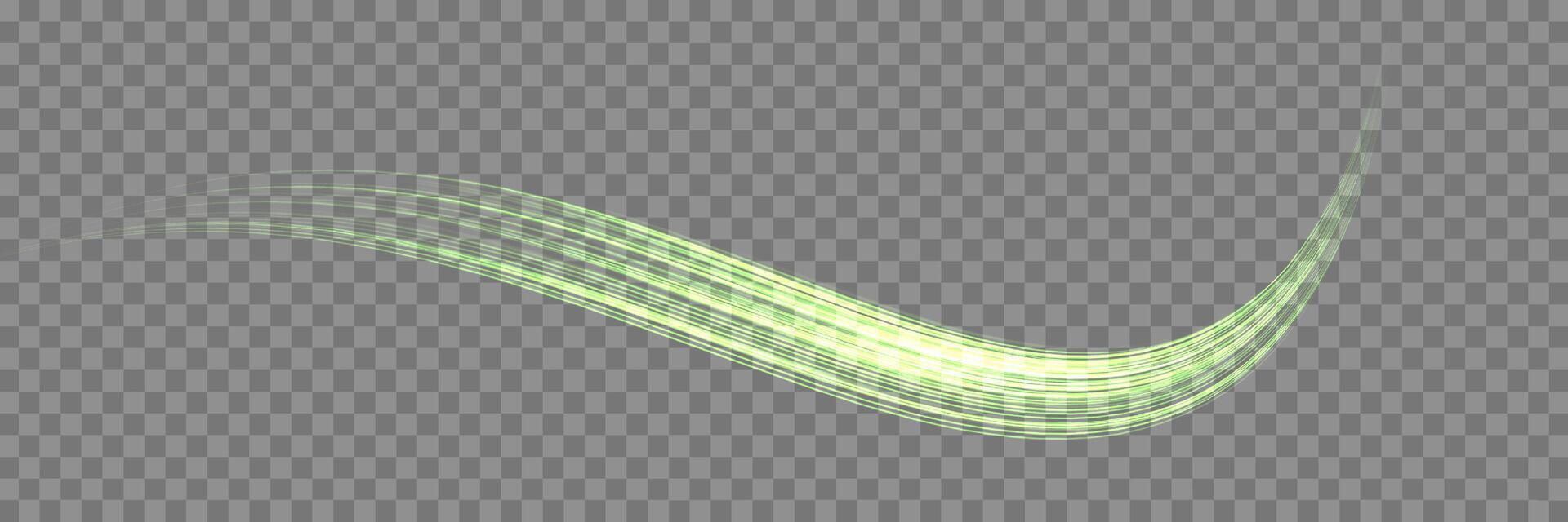 Glowing green lines. Neon realistic energy speed. Abstract light effect vector