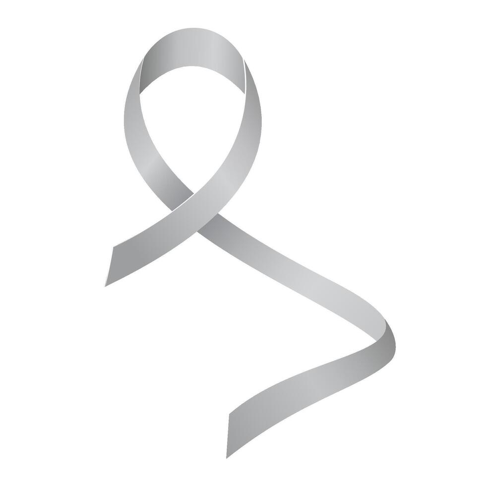 Grey ribbon awareness Brain Tumors, Allergies, Brain Cancer, Asthma, Diabetes, Aphasia, Mental Illness. Isolated on white background. vector