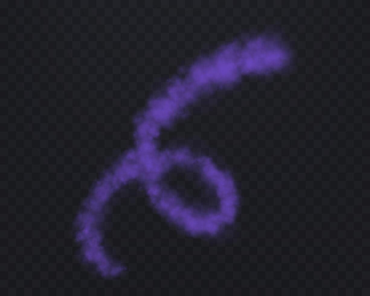 Realistic purple smoke spiral or haze. Magic fog, vapor, smoke line left by flight. illustration. vector