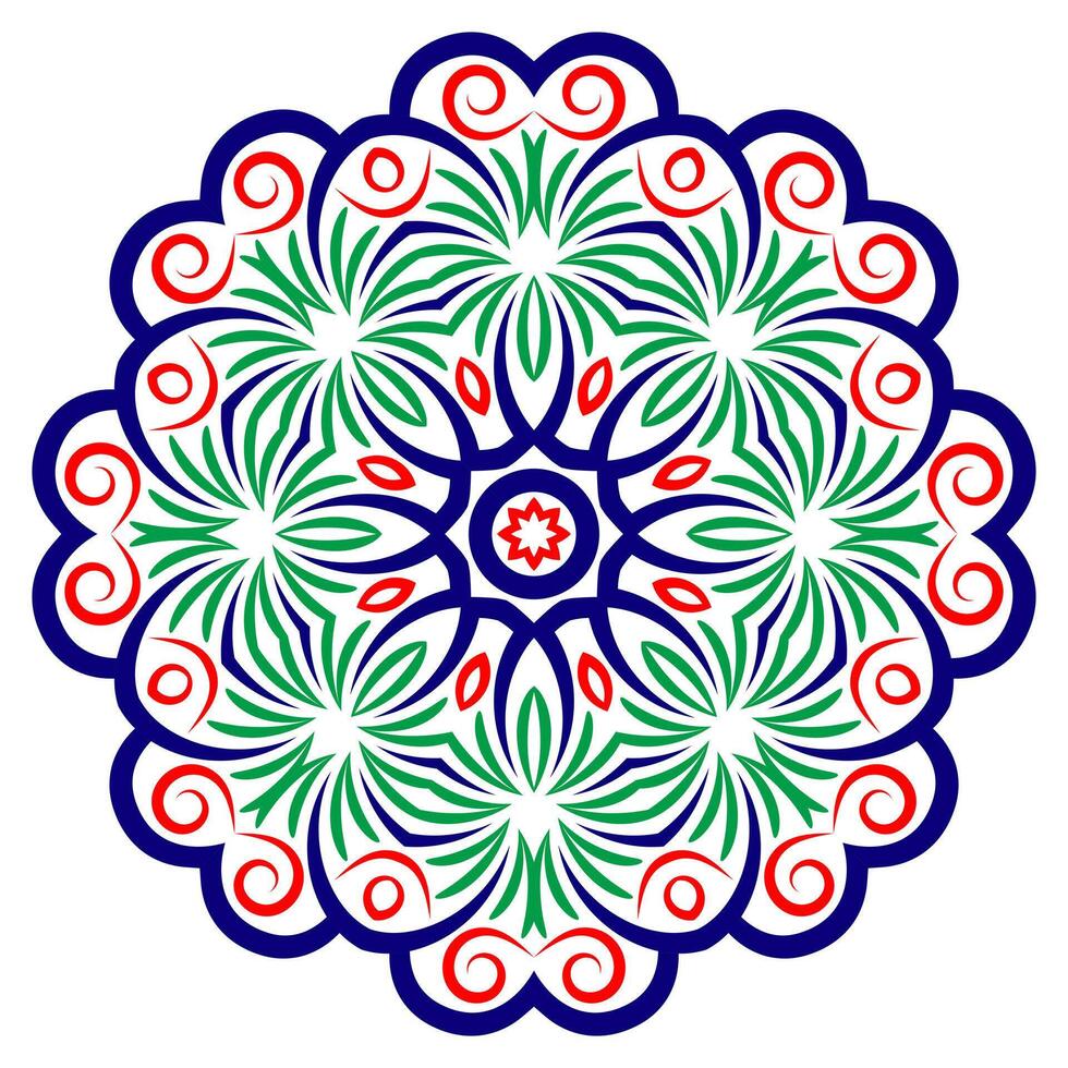 Ceramic tile pattern. Decorative round ornament. White background with art frame. Islamic, indian, arabic motifs. vector