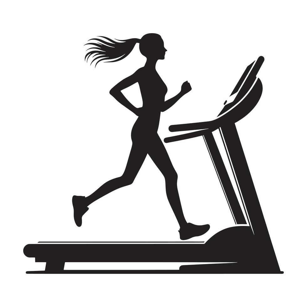 Flat Silhouette of Woman Running on Treadmill vector