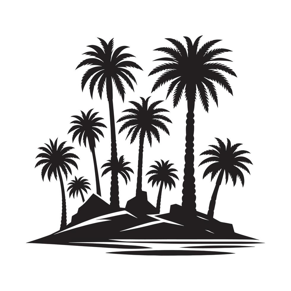 Oasis Palm Trees Black Silhouette on White Background vector