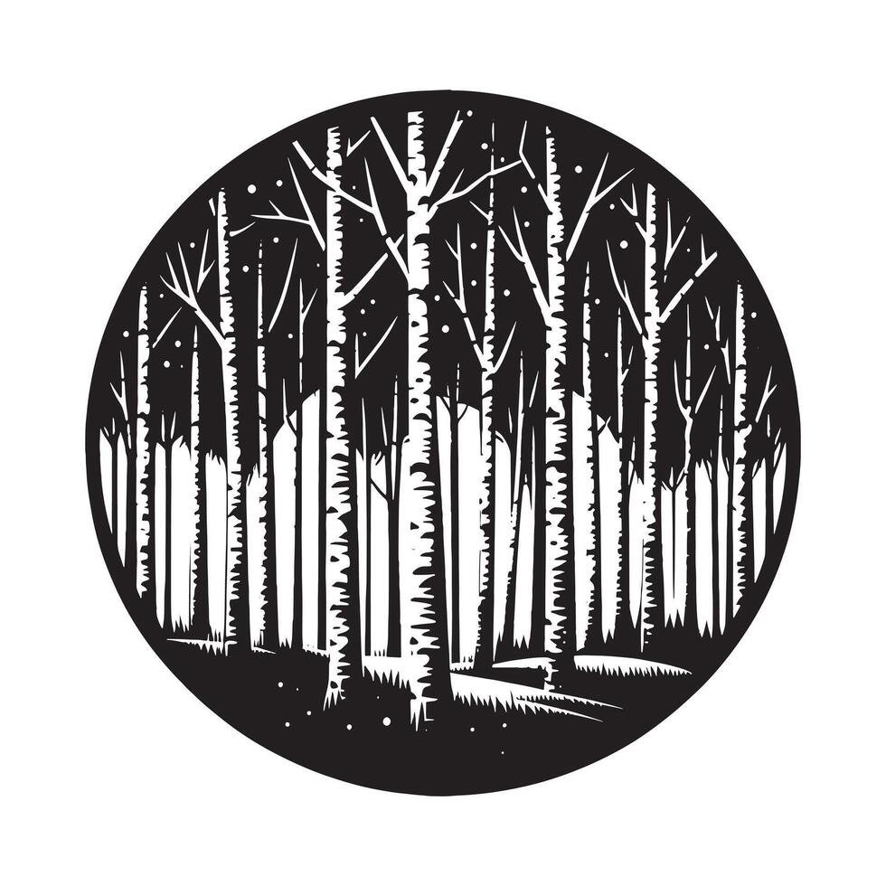 Black Silhouette of Birch Trees Minimalist Art on White Background vector