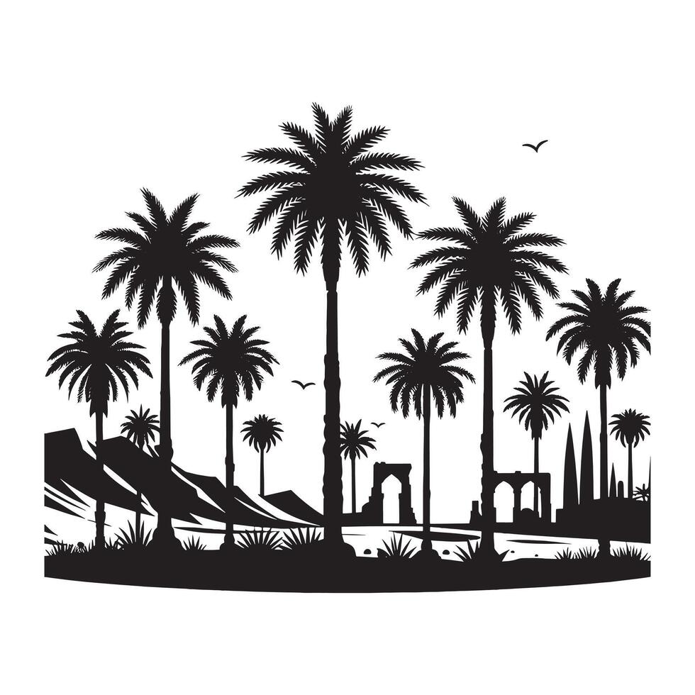 Minimalist Oasis Palms Black Silhouette Design vector