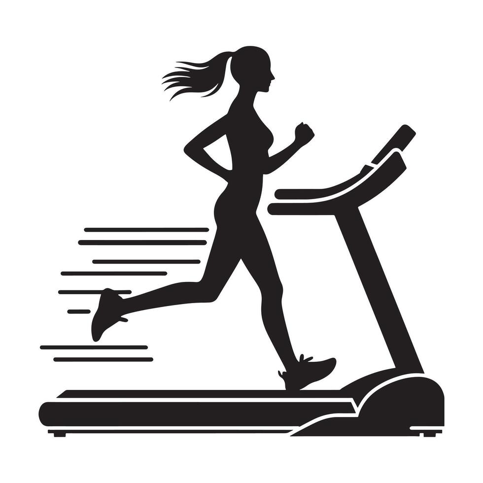 Woman Running on Treadmill Silhouette vector