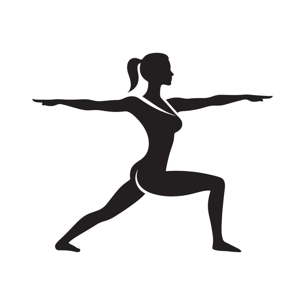 Minimalist Yoga Warrior Pose Silhouette in Action vector