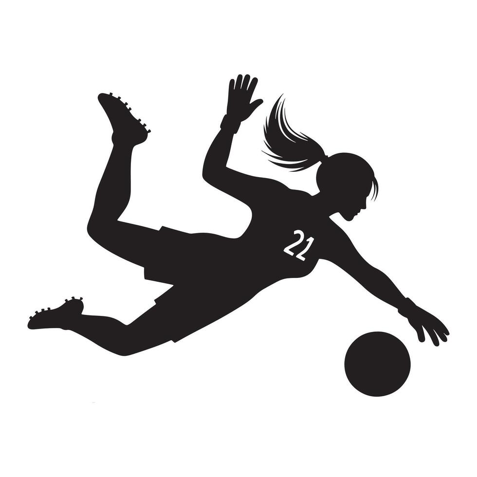 Action Shot of Woman Goalkeeper Dive Silhouette vector