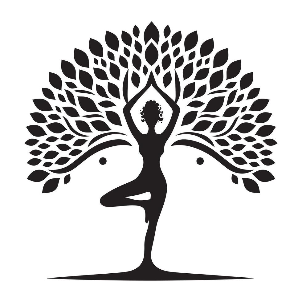 Yoga Warrior Pose Silhouette on White vector