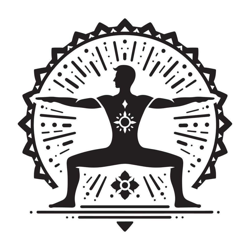 Yoga Warrior Pose Silhouette in Calm and Focused Position vector