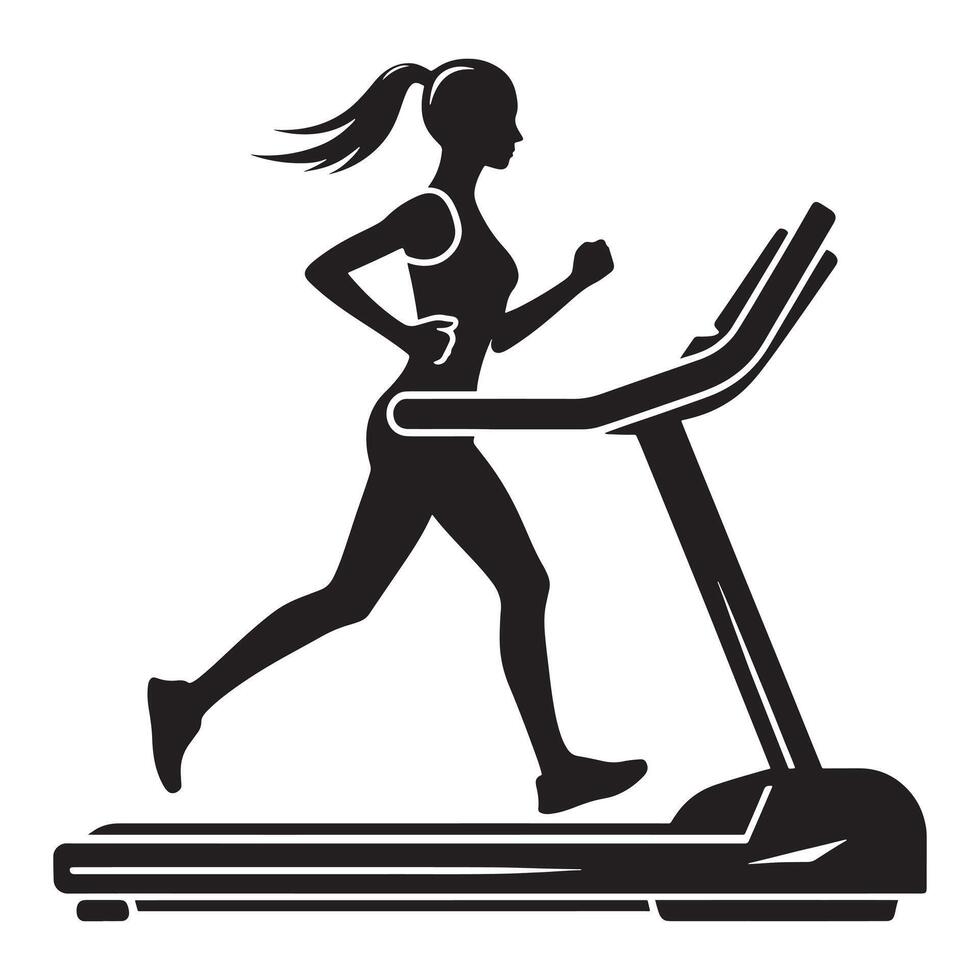 Woman Running on Treadmill Silhouette in Gym vector