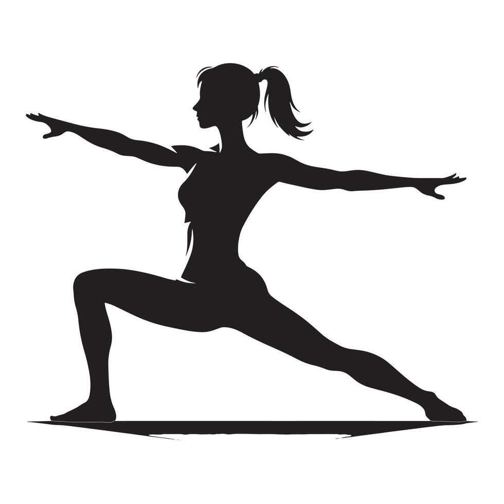 Dynamic Yoga Warrior Pose Silhouette vector