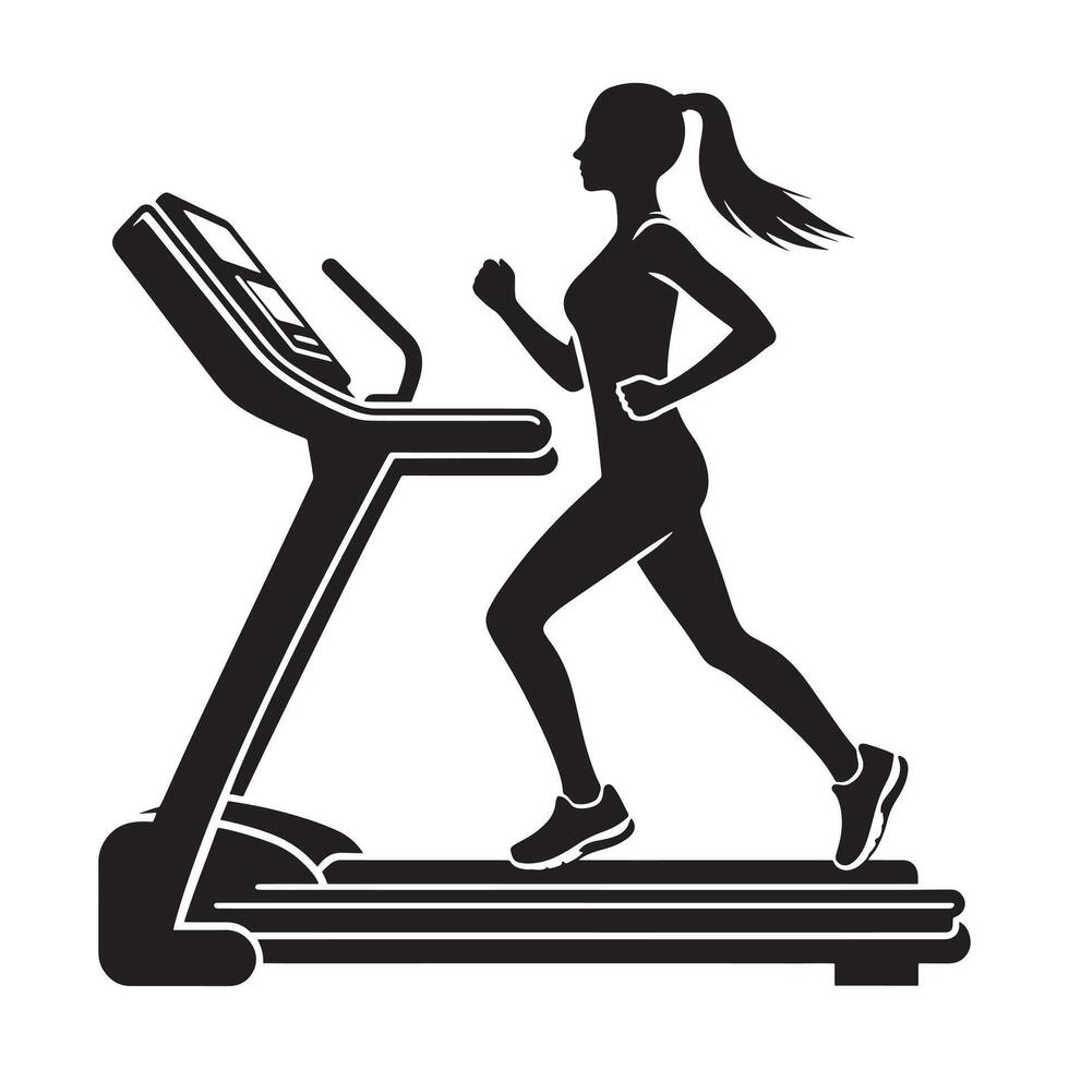 Black Silhouette of Woman Running on Treadmill vector