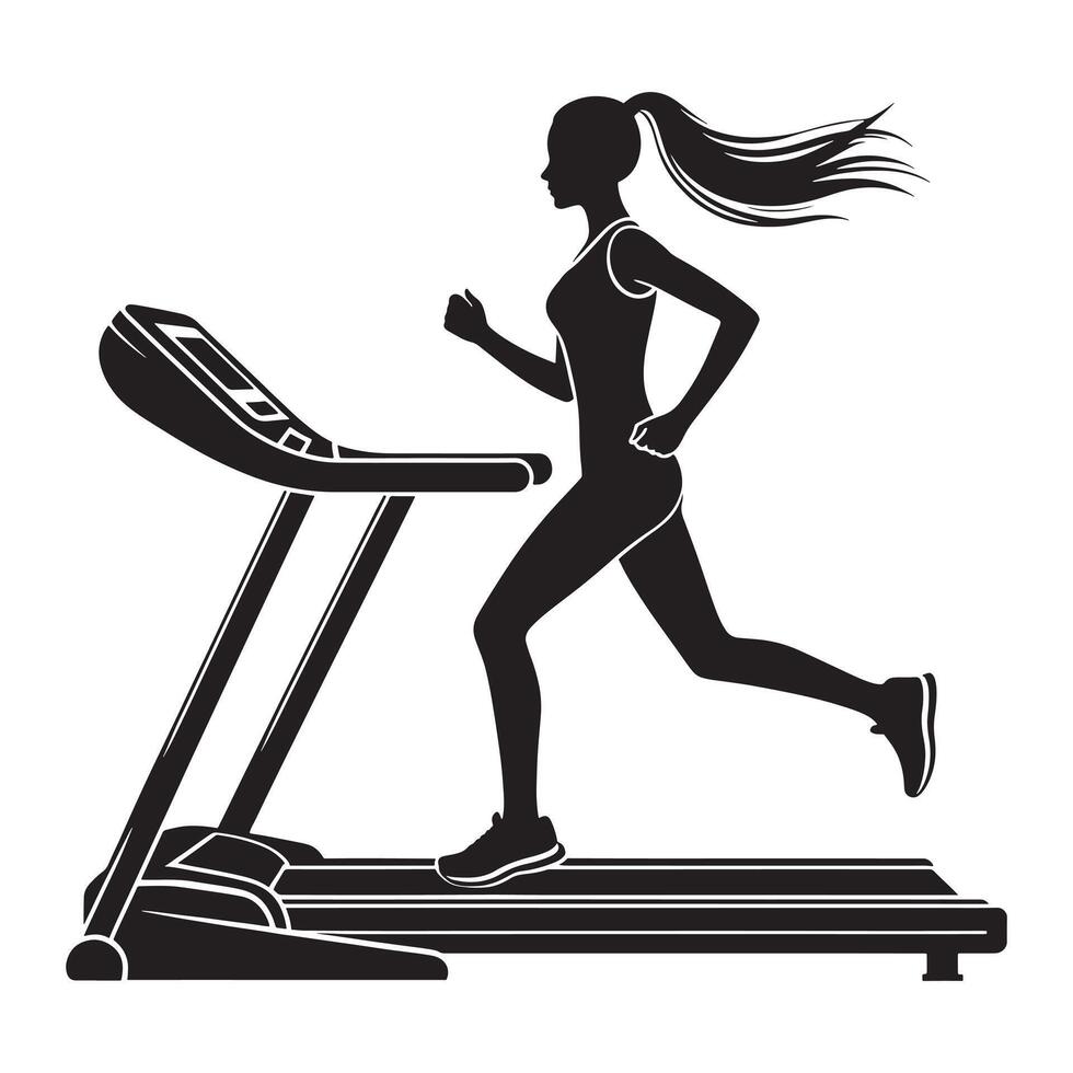 Silhouette of Woman Running on Treadmill vector