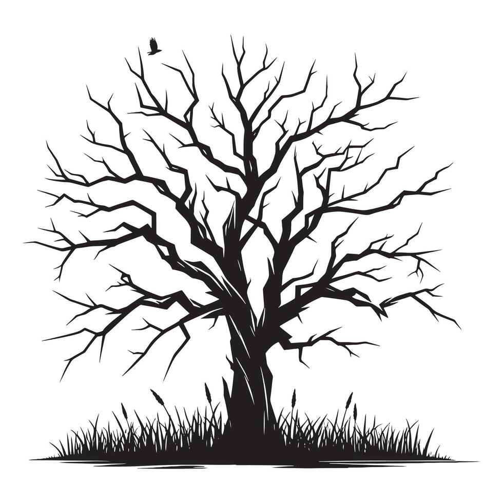Black Silhouette of Barren Dead Tree Flat Design on White Background vector