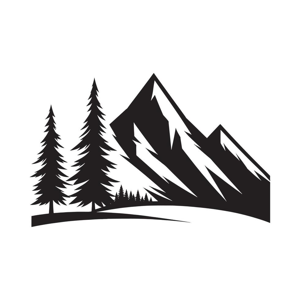 Black Silhouette of Mountain Range Minimalist Art vector