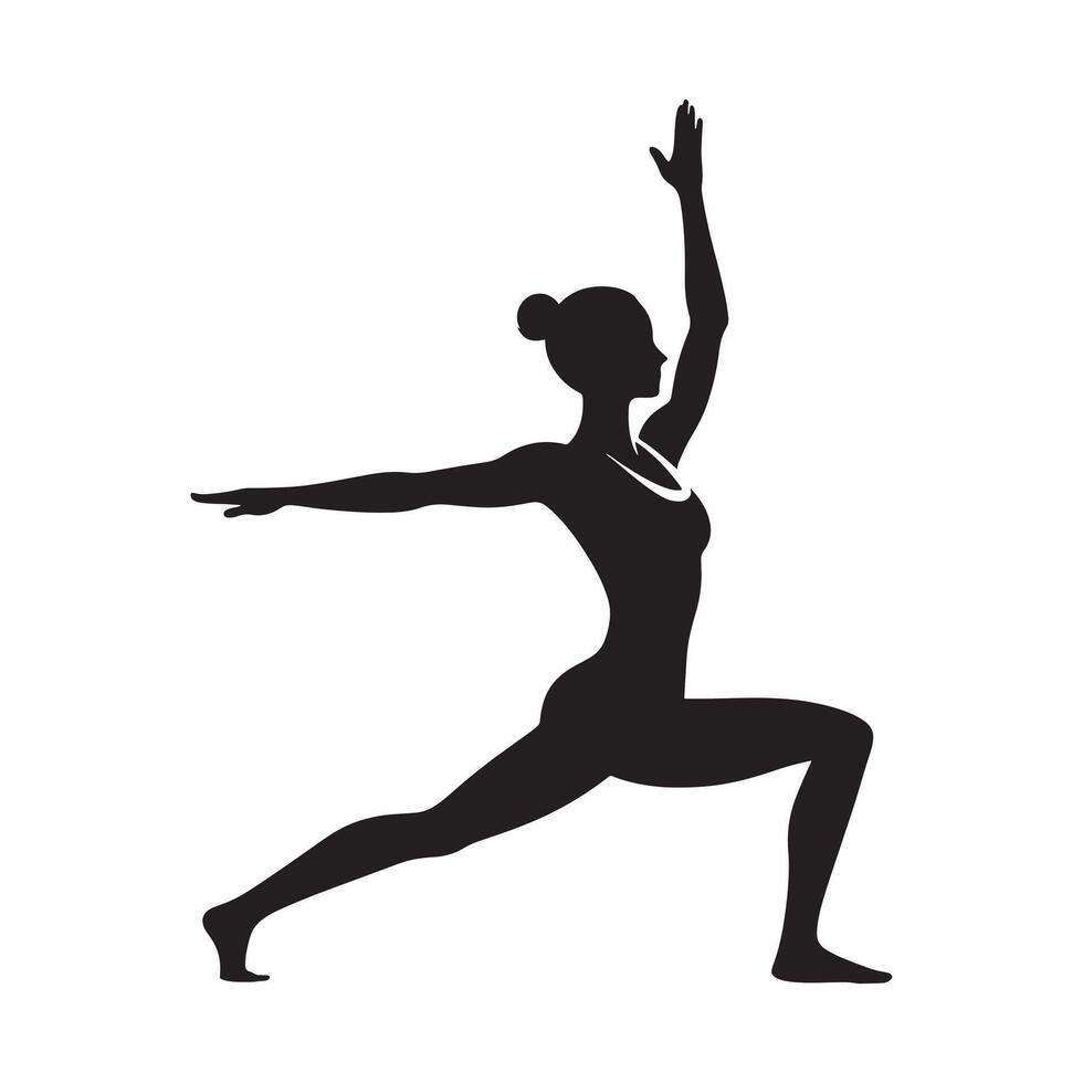 Black Silhouette of Yoga Warrior Pose vector