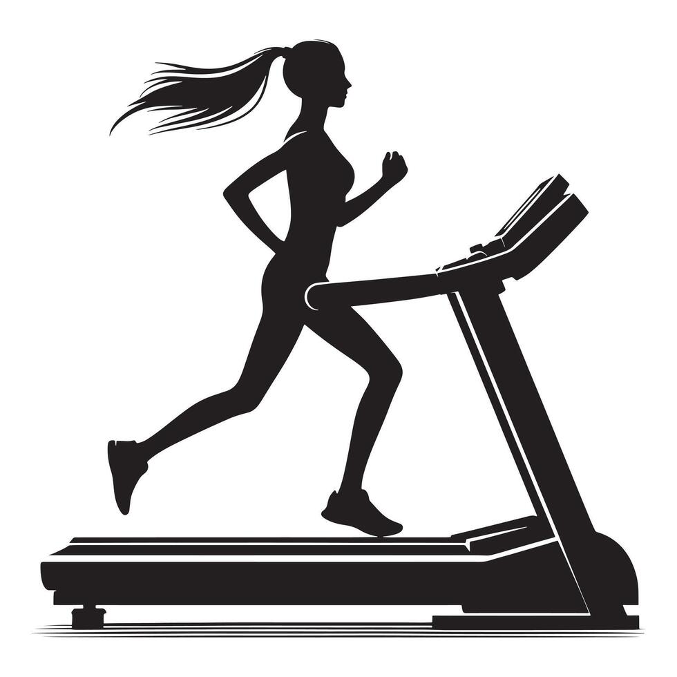 Minimalist Woman Running on Treadmill Silhouette vector
