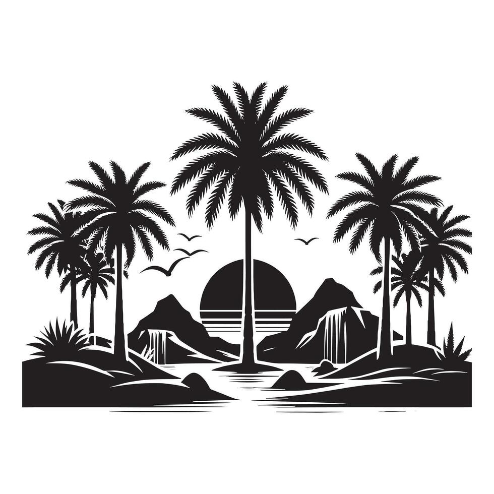 Oasis Palm Trees Minimalist Black Silhouette Art vector