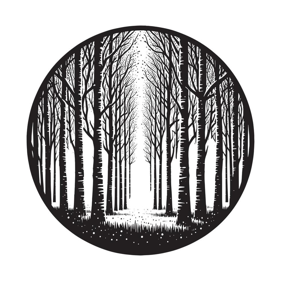 Black Silhouette of Birch Grove Minimalist Design on White Background vector