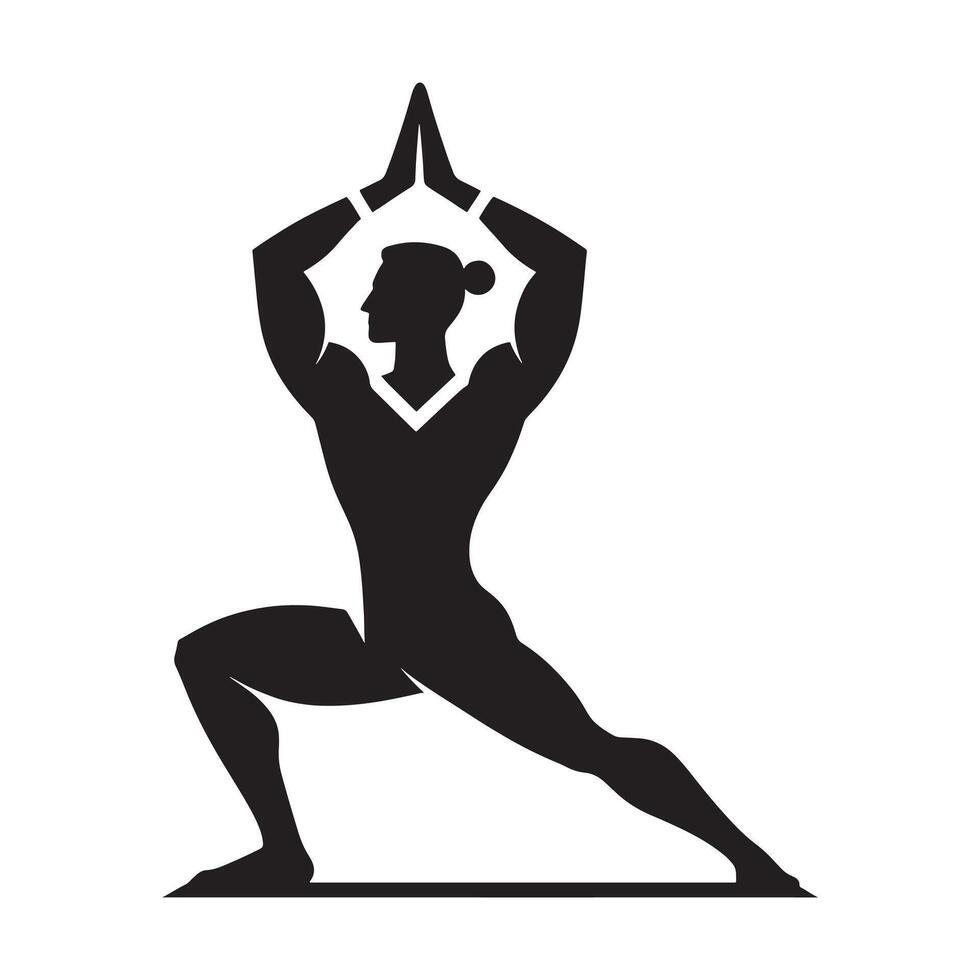 Yoga Warrior Pose Silhouette on White Background vector