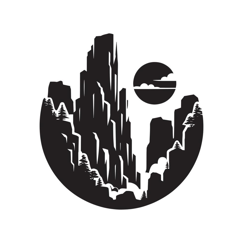 Rugged Rocky Cliffs Depicted in Black Silhouette Minimalist Style vector
